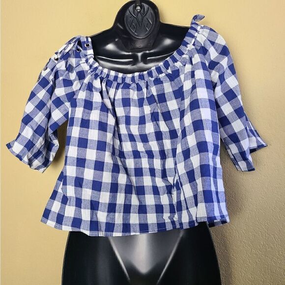NWT LF Three Days Off Shoulder Gingham Top - Picture 4 of 8
